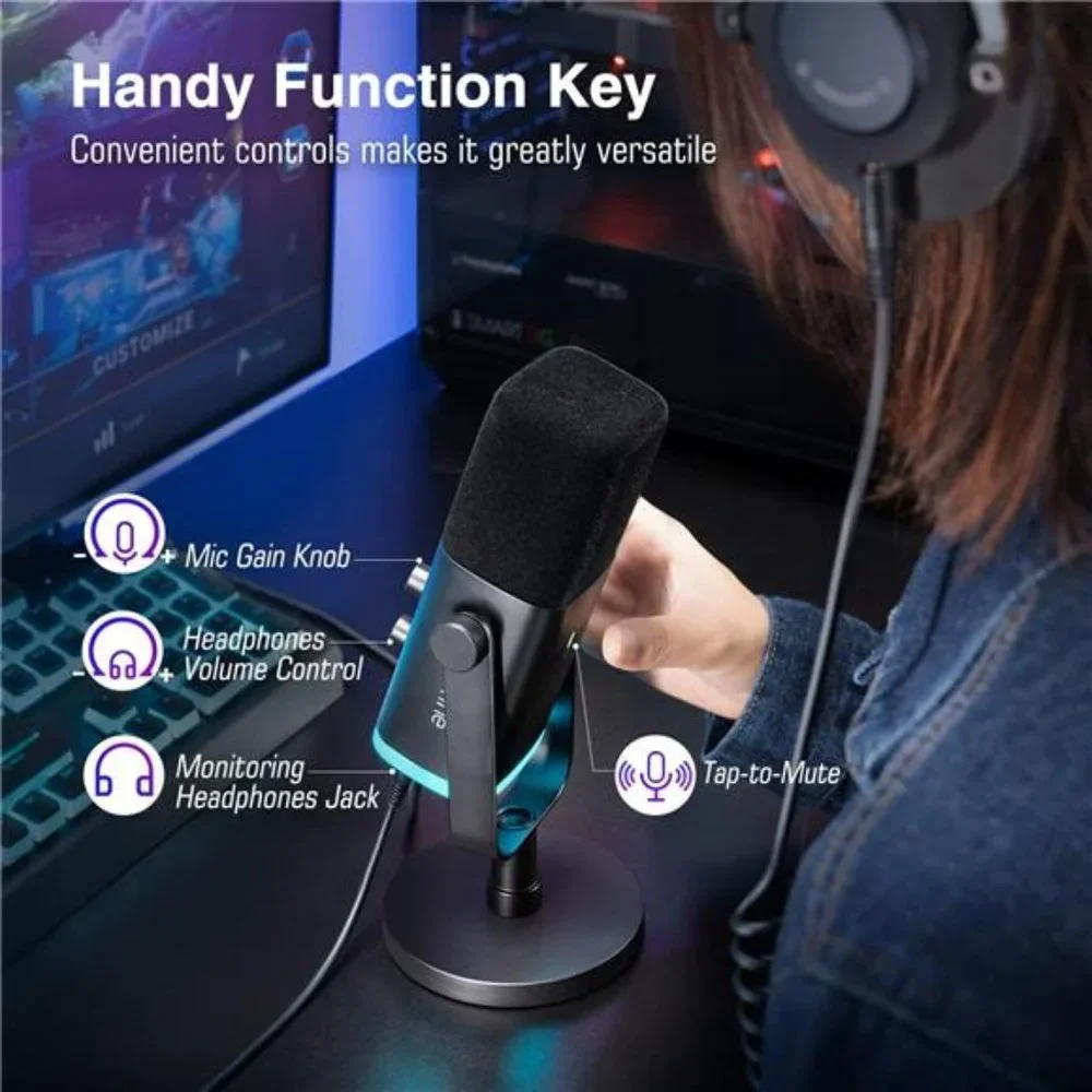 XLR/USB Dynamic Microphone for Podcast Recording, PC Computer Gaming Streaming